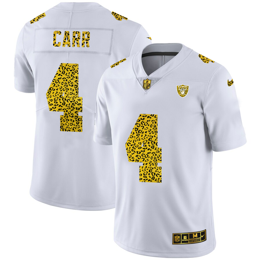 Las Vegas Raiders #4 Derek Carr Men Nike Flocked Leopard Print Vapor Limited NFL Jersey White->oakland raiders->NFL Jersey